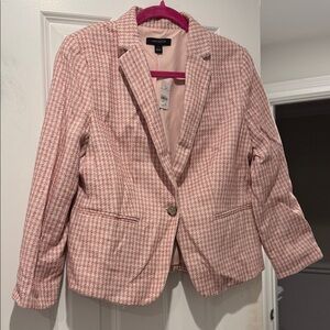 Ann Taylor Pink Houndstooth Single-Button Blazer